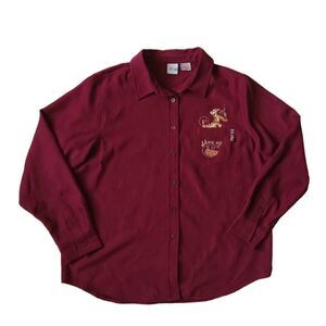 Disney Burgundy Red Embroidered Tigger Show Off Button Up Shirt Women's Size XL